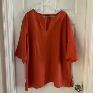 Lauren Ralph Lauren Women Orange Boho Casual Breathable Tunic Linen Top Size 3X